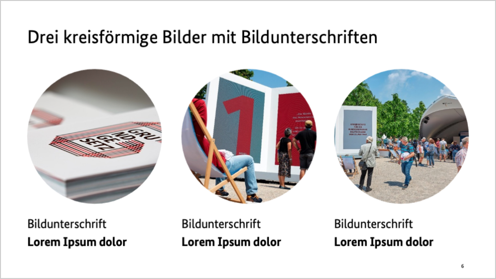 3 Kreise nebeneinander mit 2 Zeilen jeweils Text darunter.