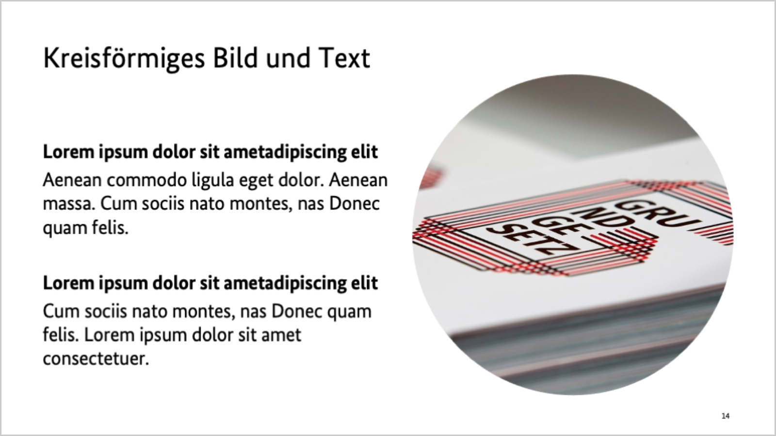 Links Textblock, rechts daneben in gleicher Größe ein kreisförmiges Bild.