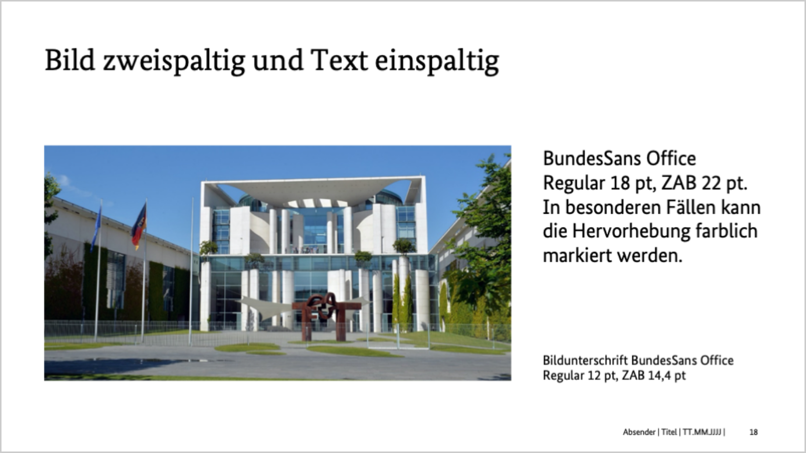 Links 2-spaltiges querformatiges Bild, daneben einspaltiger Textblock.
