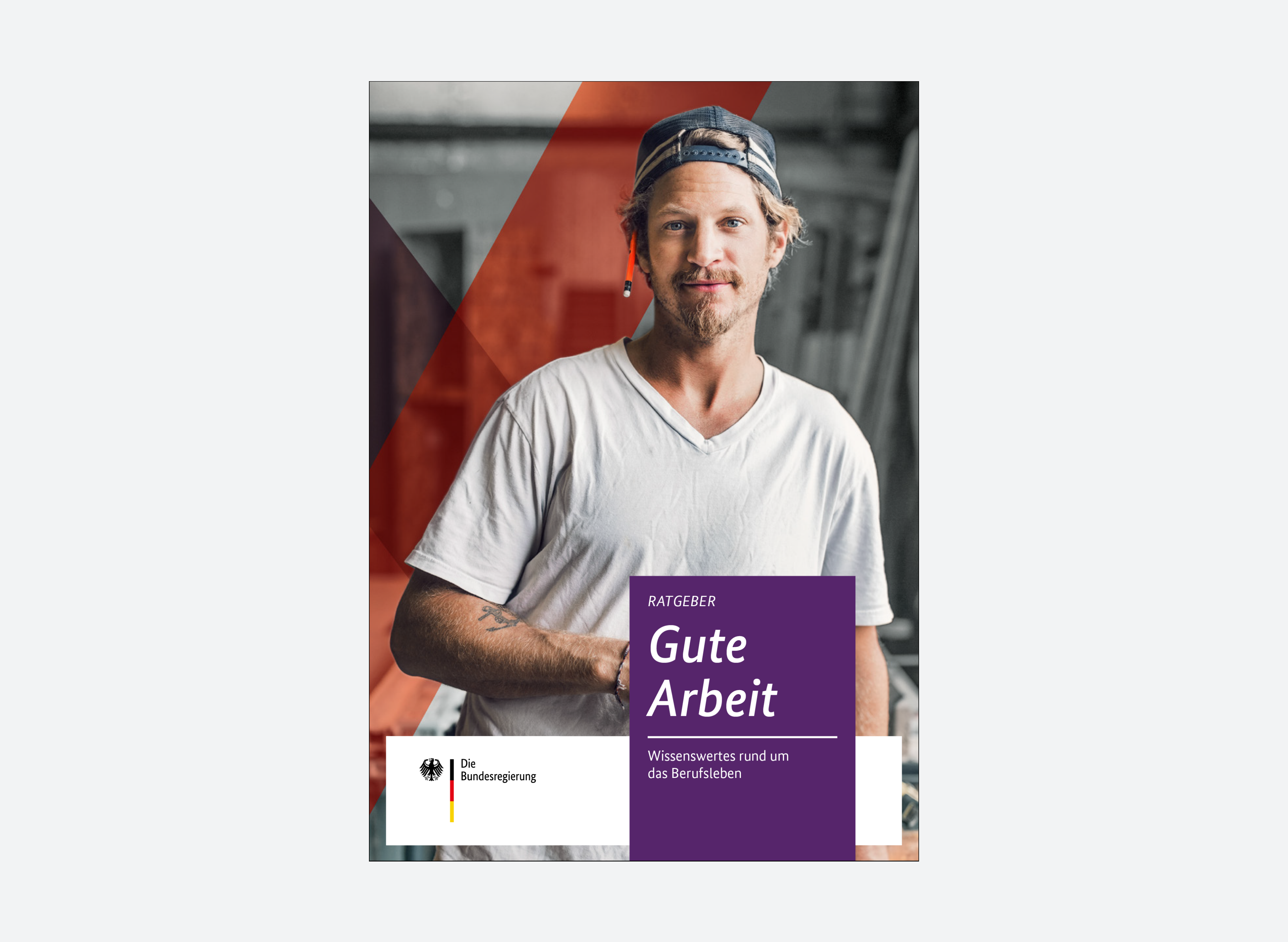 Titelseite mit Banderole, formatfüllendem Foto, Identitätsbereich unten sowie darüberliegendem violettem Kasten mit weißer Schrift für Titel und Untertitel.